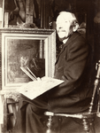 106911 Portret van J.F. van der Vlis, geboren 1838, kunstschilder te Utrecht, overleden 1906. Kniestuk links, zittend ...